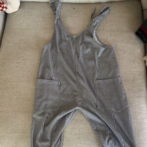 Striped Overalls - Navy and White-LG